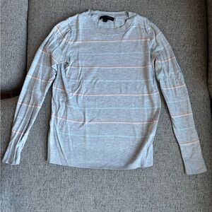 Banana Republic Light Gray and Pink Striped Long Sleeve Tee